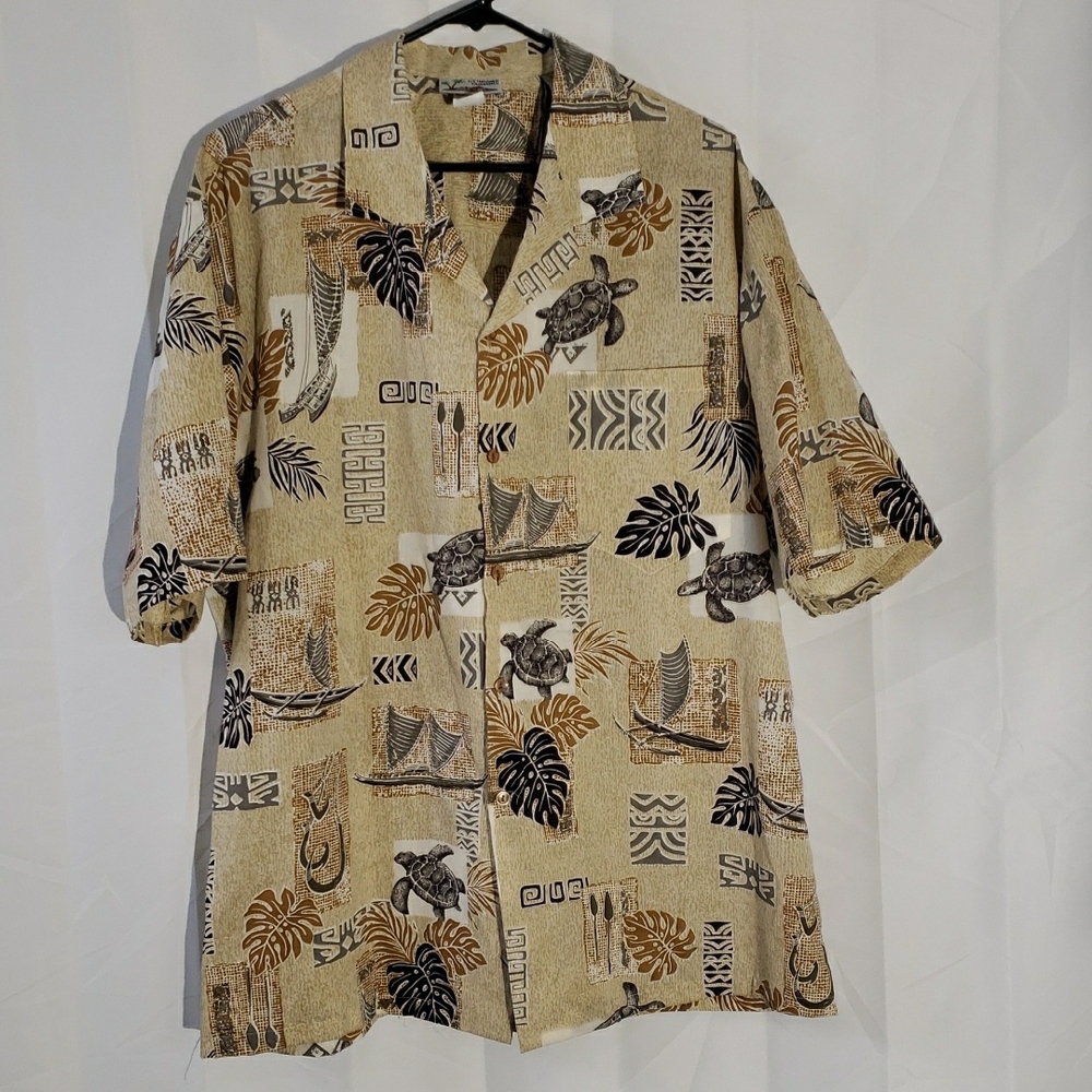 Vintage Hawaiian Print Shirt Made In Hawaii Sea Turtles Size XL